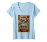 Women's Kawaii Ramen Raccoon Anime Lover Noodles with Gamepad V-Neck T-Shirt