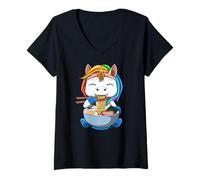 Womens Kawaii Ramen Unicorn Anime Ramen Noodles Japan Manga V-Neck T-Shirt