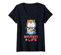 Womens Kawaii Ramen Unicorn Ramen is Life Anime Japan V-Neck T-Shirt
