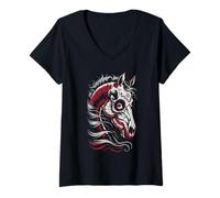 Womens Kawaii Skeleton Horse Riding Horseback Mom Rider Day of Dead V-Neck T-Shirt