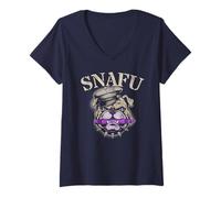Womens Kawaii Snafu Soldier I Eat Crayons Bulldog Eater Dad V-Neck T-Shirt