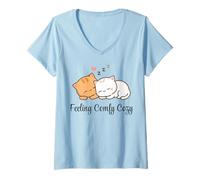 Women's Kawaii Snuggling Anime Cats - Feeling Comfy Cozy Aesthetic V-Neck T-Shirt