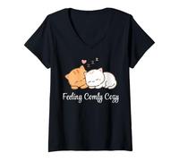 Women's Kawaii Snuggling Anime Cats - Feeling Comfy Cozy Aesthetic V-Neck T-Shirt