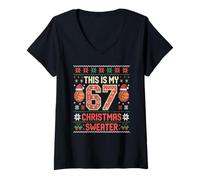 Womens Kawaii This My 67 Christmas Sweater Humor Gen Alpha Z Slay V-Neck T-Shirt