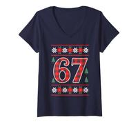 Womens Kawaii This My Ugly 67 Christmas Sweater Joke 6 7 Bruh Gen V-Neck T-Shirt