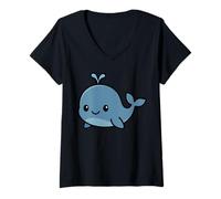 Womens Kawaii Whale Cute Cartoon Ocean Animal Illustration V-Neck T-Shirt