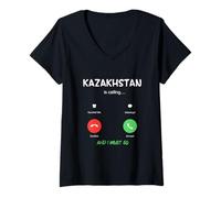 Women's Kazakhstan is Calling and I Must Go Traveling V-Neck T-Shirt