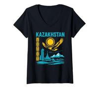 Womens Kazakhstan Travel Souvenir Almaty Astana Eagle Central Asia V-Neck T-Shirt