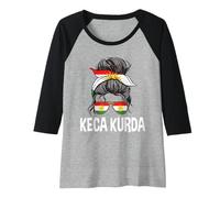Womens Keca Kurda Kurdish Girl Messy Hair Bun Kurdistan Woman Pride Raglan Baseball Tee