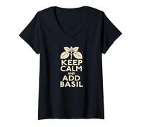 Women's Keep Calm and Add Basil Cooking with Herbs V-Neck T-Shirt