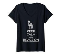 Womens Keep Calm and Brace On EDS Awareness Zebra V-Neck T-Shirt