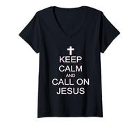 Womens Keep Calm And Call On Jesus V-Neck T-Shirt