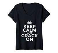 Womens Keep Calm And Crack On Snow Seafood Lover Blue King Crab V-Neck T-Shirt