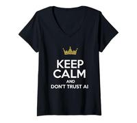 Women's Keep Calm and Don't Trust AI Funny Artificial Intelligence V-Neck T-Shirt