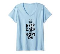 Womens Keep Calm and Fight On V-Neck T-Shirt