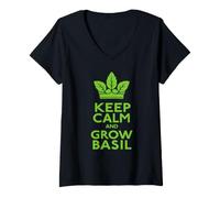 Women's Keep Calm and Grow Basil Herb Gardener V-Neck T-Shirt