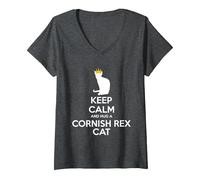 Women's Keep Calm and Hug A Cat - Cornish Rex Cat Mom Dad V-Neck T-Shirt, Dark Heather Grey, XX-Large
