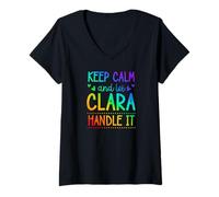Women's Keep Calm and Let Clara Handle It Chill First Name V-Neck T-Shirt