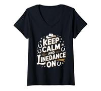 Womens Keep Calm and Line Dance On Retro Sunset V-Neck T-Shirt