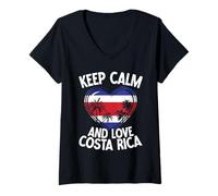Womens Keep Calm and Love Costa Rica Heart Flag Vacation Costa Rica V-Neck T-Shirt
