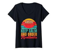 Womens Keep Calm and Order Meatballs V-Neck T-Shirt