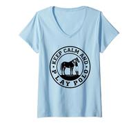Women's Keep Calm and Play Polo Horse Player Equestrian Badge V-Neck T-Shirt