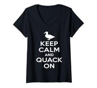 Womens Keep Calm And Quack On Funny Duck Lover Pun Motivational V-Neck T-Shirt