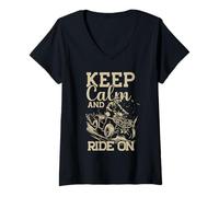 Women's Keep Calm and Ride On ATV Quad Offroad Rider V-Neck T-Shirt