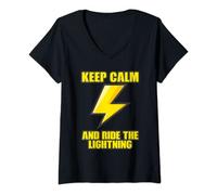 Womens Keep Calm And Ride The Lightning Electric Taser V-Neck T-Shirt