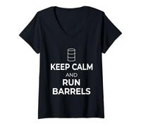 Womens Keep Calm and Run Barrels Rodeo Horse Barrel Racing Racer V-Neck T-Shirt