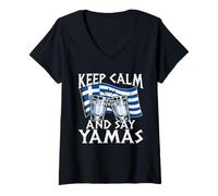 Women's Keep Calm and Say Yamas Gr lag Ouzo Toast V-Neck T-Shirt