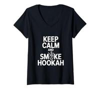 Women's Keep Calm and Smoke Hookah Cool Hookah Lover V-Neck T-Shirt