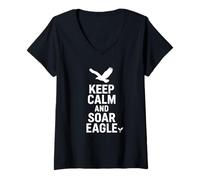 Womens Keep Calm and Soar Eagle Motivational Bold Graphic V-Neck T-Shirt