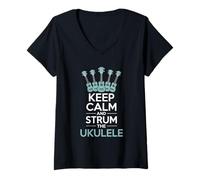 Womens Keep Calm and Strum The Ukulele Funny Music Lover V-Neck T-Shirt