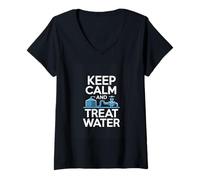 Women's Keep Calm and Treat Water Operator Wastewater Plant V-Neck T-Shirt