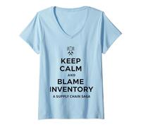Womens Keep Calm & Blame Inventory for Store Warehouse Employees V-Neck T-Shirt