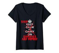 Womens Keep Calm Carry On T-Shirt Run! Zombies are Coming V-Neck T-Shirt
