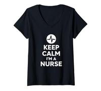 Women's Keep Calm Im A Nurse Bold Minimal Hospital Life Design V-Neck T-Shirt
