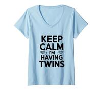 Women's Keep Calm I'm Having Twins Pregnancy Announcement V-Neck T-Shirt