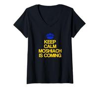 Women's Keep Calm Moshiach is Coming Tee Chabad Lubavitch Rebbe 770 V-Neck T-Shirt