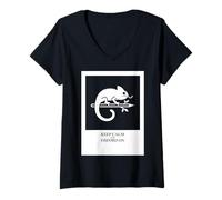 Women's Keep Calm Oxford On Chameleon Study Humor Graphic V-Neck T-Shirt