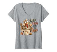 Women's Keep Calm Pass the Gravy Funny Thanksgiving Turkey Humor V-Neck T-Shirt
