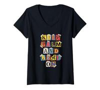 Women's Keep Calm Read On Collage Letters Book Lover V-Neck T-Shirt