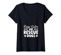 Womens Keep Calm - Rescue Dogs V-Neck T-Shirt