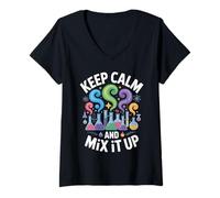 Women's Keep Calm Science Lab Experiment Chemistry V-Neck T-Shirt
