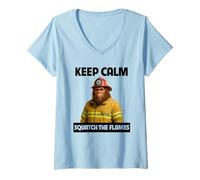 Womens Keep Calm Squatch The Flames Bigfoot Firefighter Sasquatch V-Neck T-Shirt