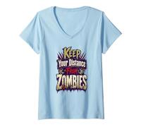 Women's Keep Distance from Zombies Funny Horror Graphic V-Neck T-Shirt