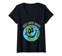 Womens Keep Earth Happy - Save The Planet, World Peace, Environment V-Neck T-Shirt
