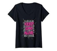 Women's Keep Emo Alive Pink Aesthetic for Goths V-Neck T-Shirt