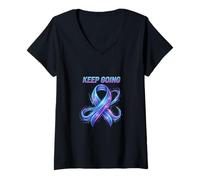 Women's Keep Going Awareness Ribbon Motivation Design V-Neck T-Shirt